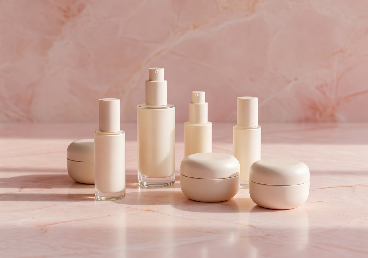 Premium-Skincare-Produkte auf Rosé-Marmor